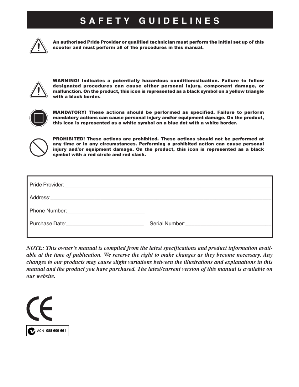 Pride Mobility Hurricane PMV User Manual | Page 2 / 44
