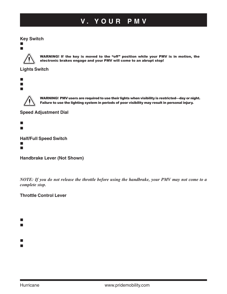 Pride Mobility Hurricane PMV User Manual | Page 21 / 44