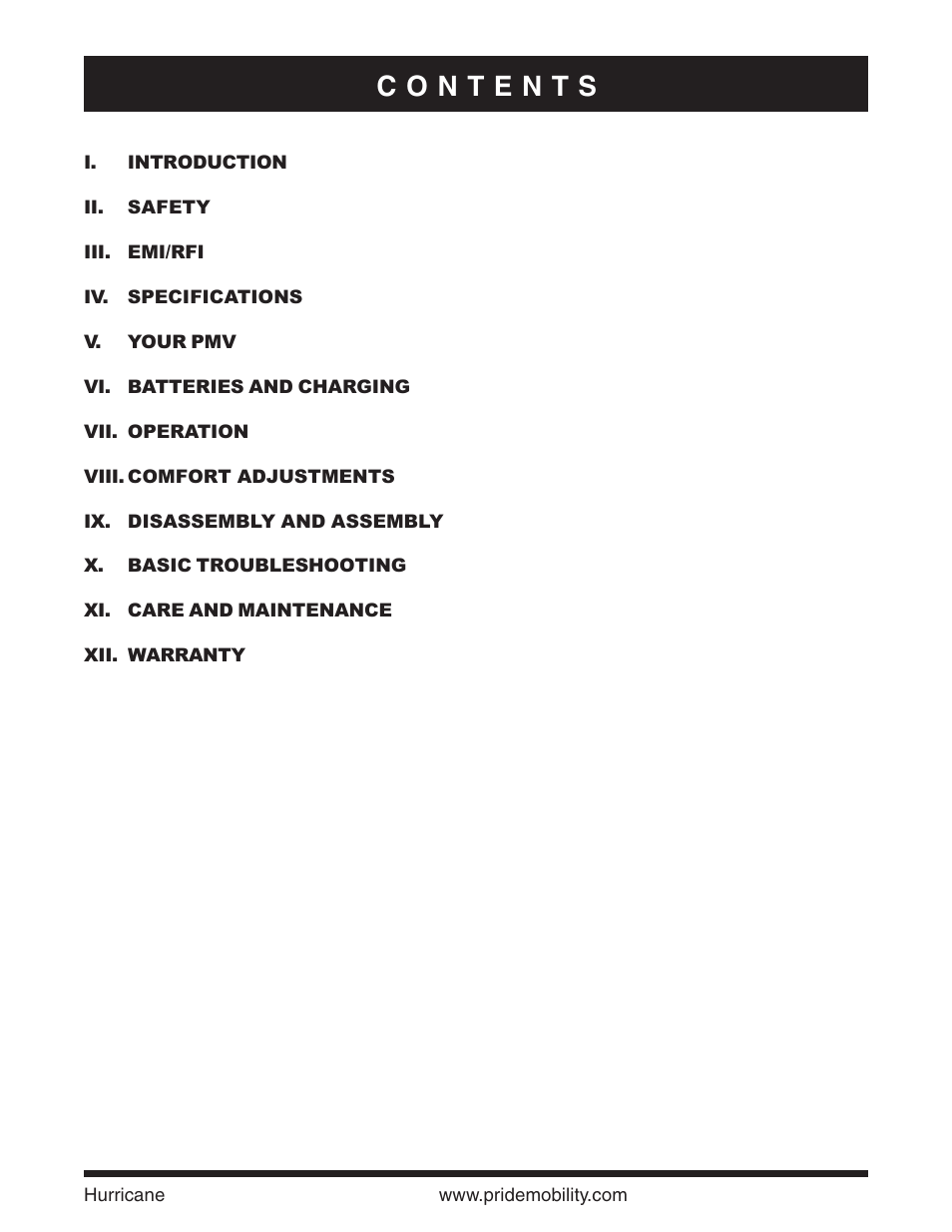 Pride Mobility Hurricane PMV User Manual | Page 3 / 44