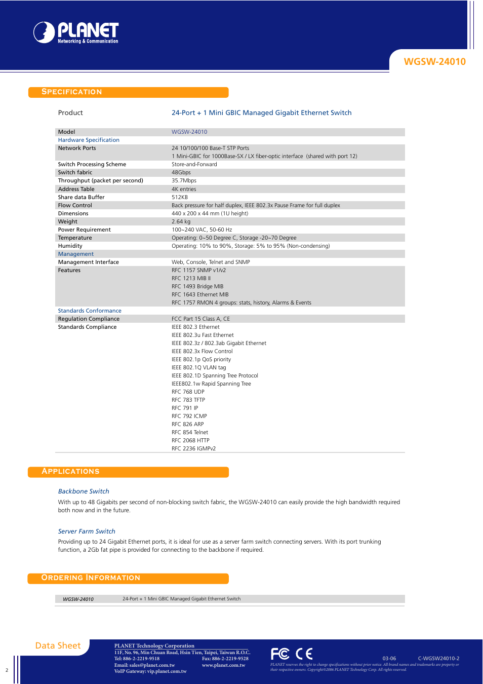 Planet Technology WGSW-24010 User Manual | Page 2 / 2