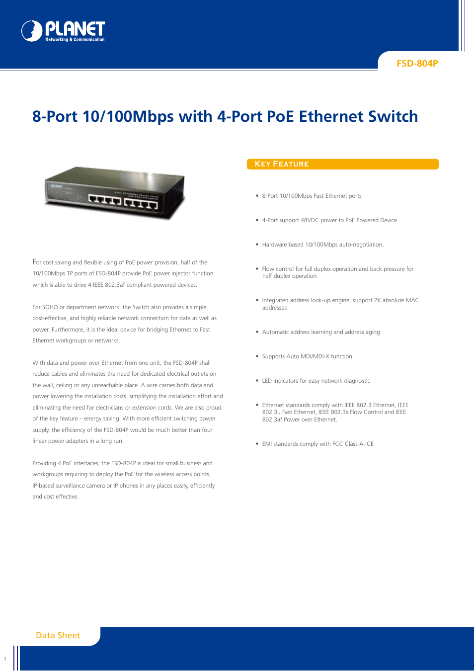 Planet Technology FSD-804P User Manual | 2 pages