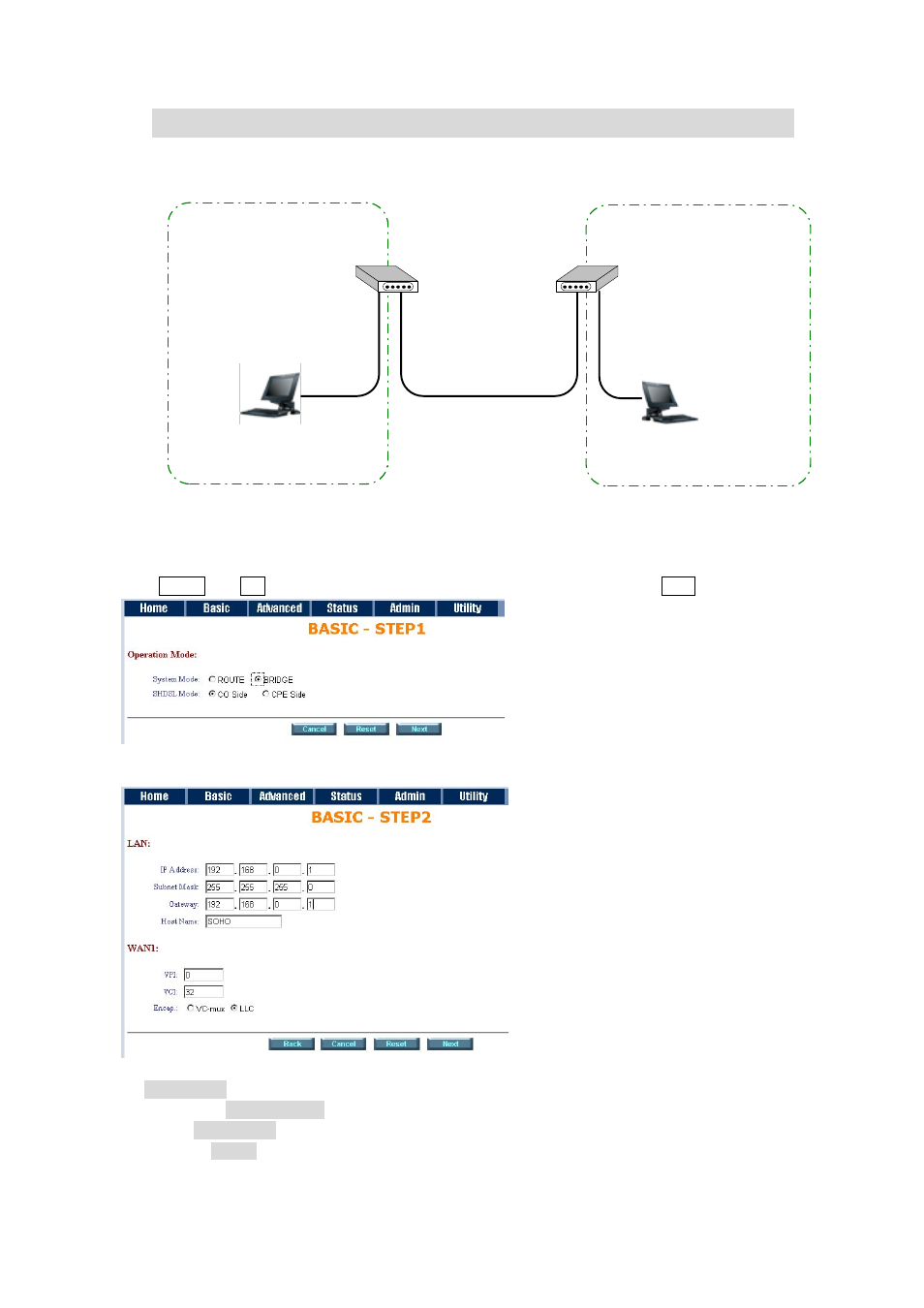 6 example, 1 lan-to-lan connection with bridge mode, 1 co side | Xample, Lan-to-lan connection with bridge mode, Co side | Planet Technology G.SHDSL.bis Bridge Router GRT-504 User Manual | Page 100 / 152