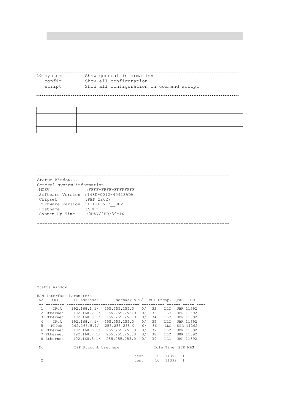 5 show, 1 system information, 2 configuration information | System information, Configuration information | Planet Technology G.SHDSL.bis Bridge Router GRT-504 User Manual | Page 116 / 152