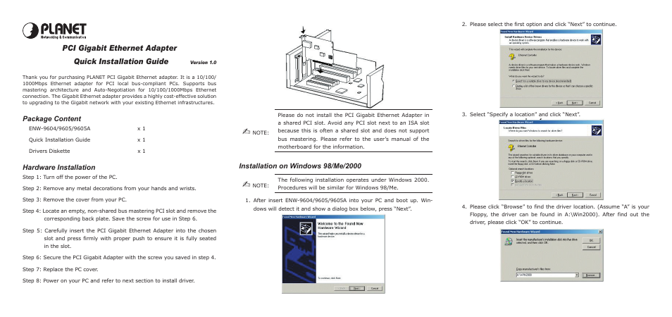 Planet Technology ENW-9604 User Manual | 2 pages