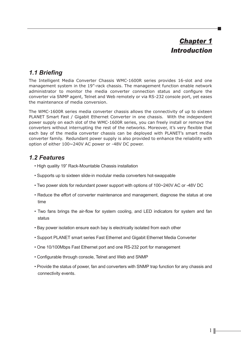 Chapter 1 introduction, 1 briefing, 2 features | Planet Technology LCD MONITOR 170S8FS User Manual | Page 4 / 26