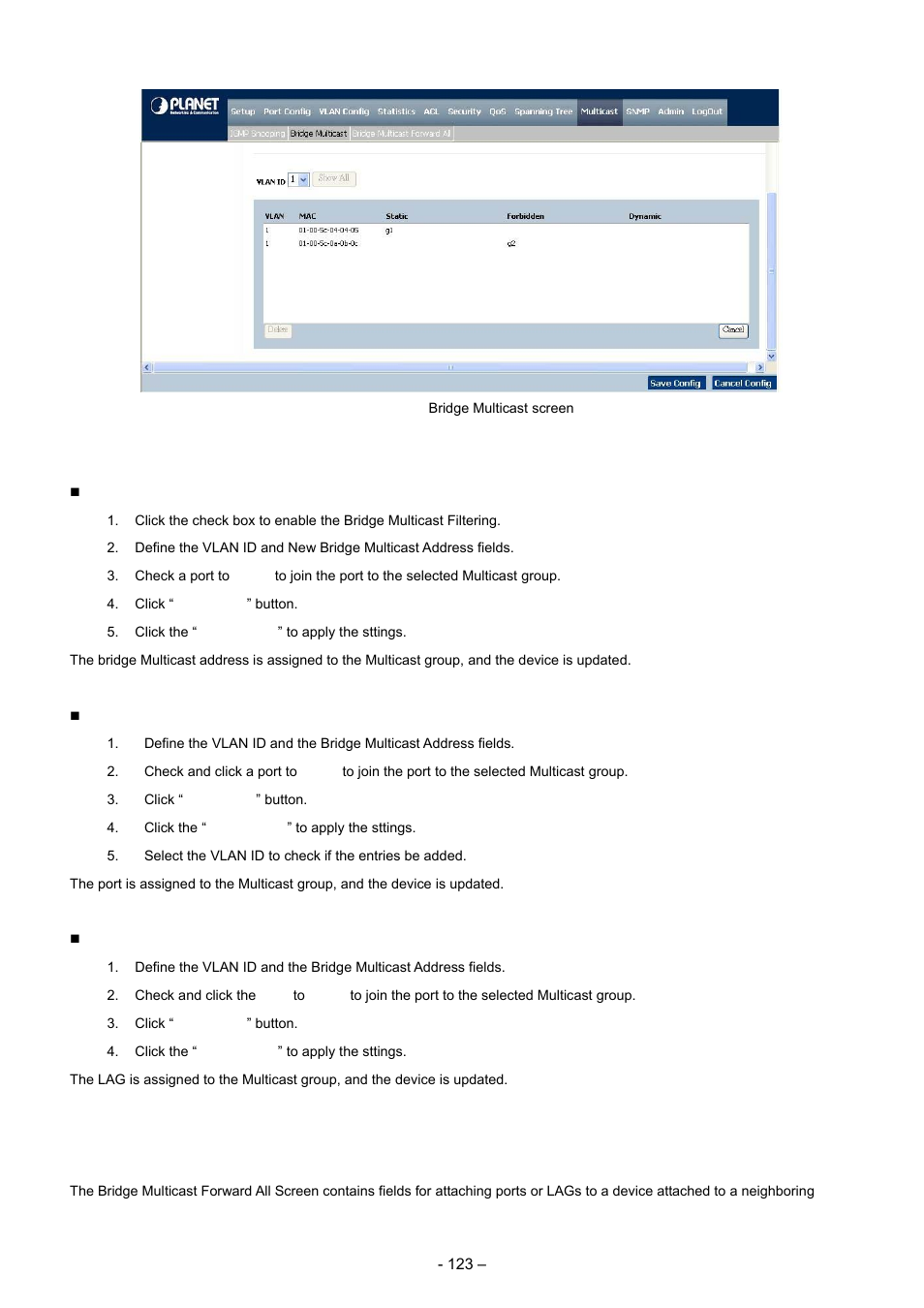 3 bridge multicast forward all | Planet Technology WGSD-8000 User Manual | Page 123 / 382