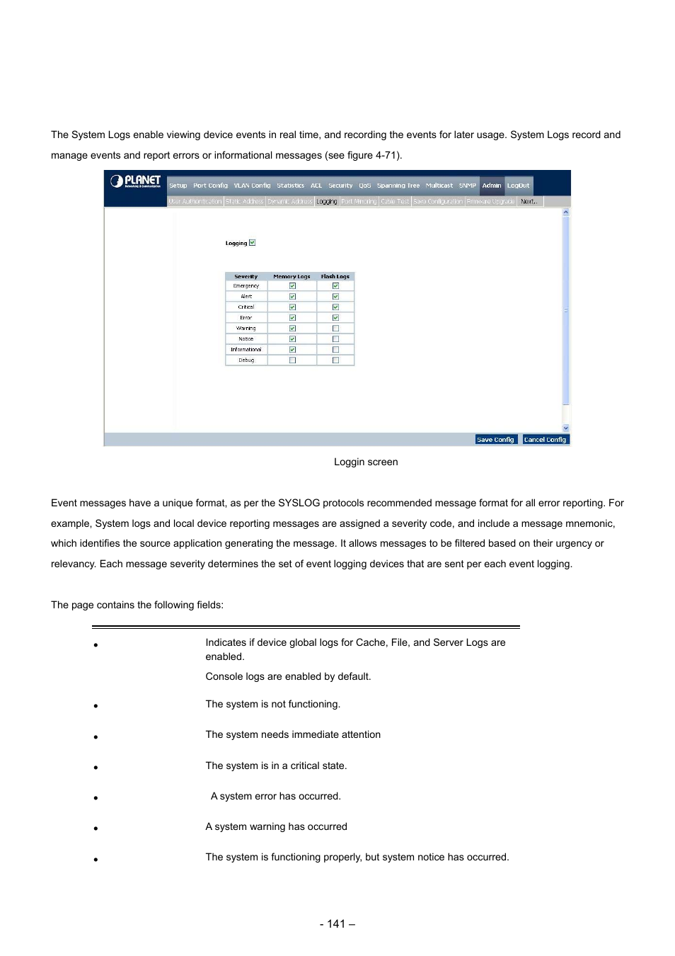 4 logging | Planet Technology WGSD-8000 User Manual | Page 141 / 382
