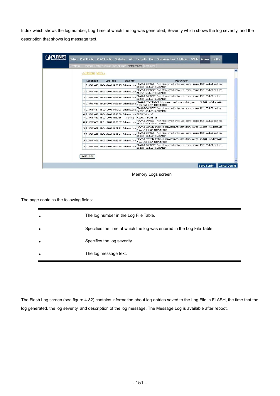 13 flash logs | Planet Technology WGSD-8000 User Manual | Page 151 / 382