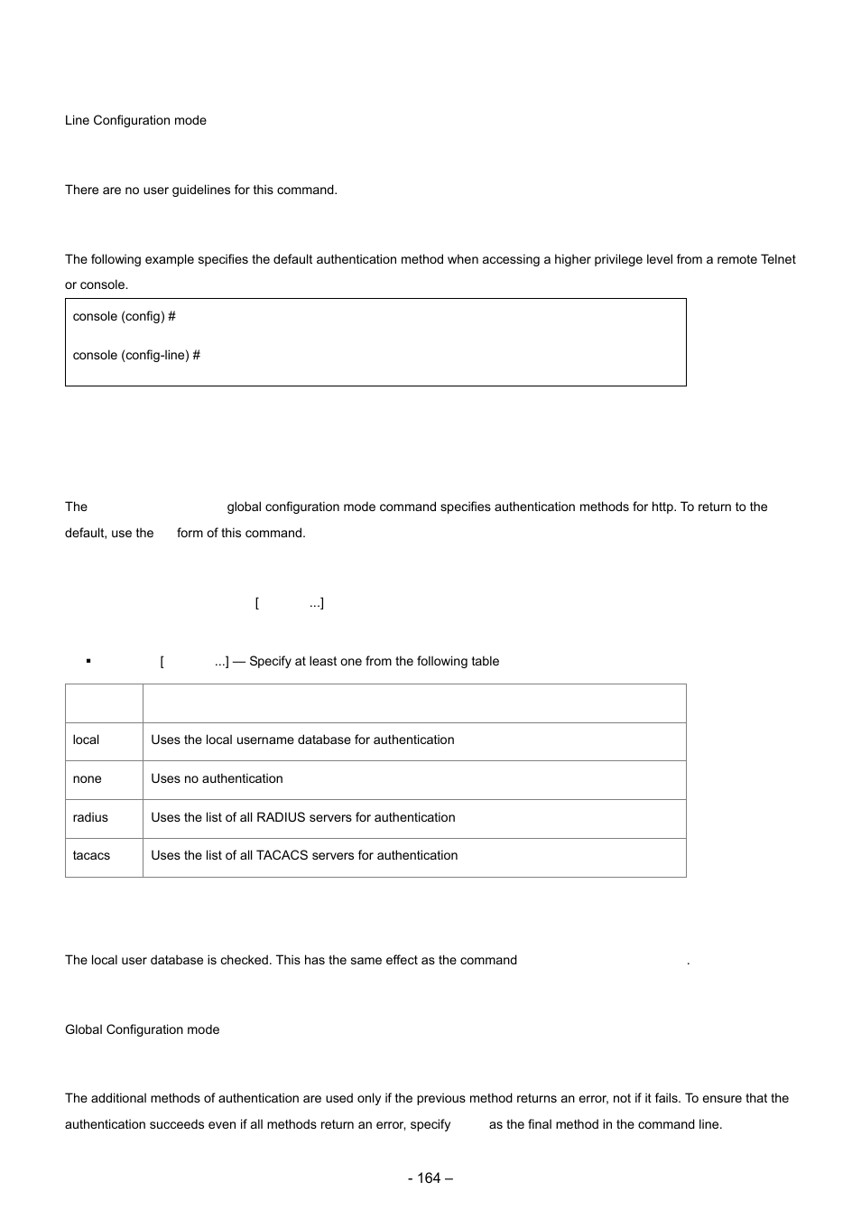 5 ip http authentication, Command mode, User guidelines | Example, Syntax, Default configuration | Planet Technology WGSD-8000 User Manual | Page 164 / 382