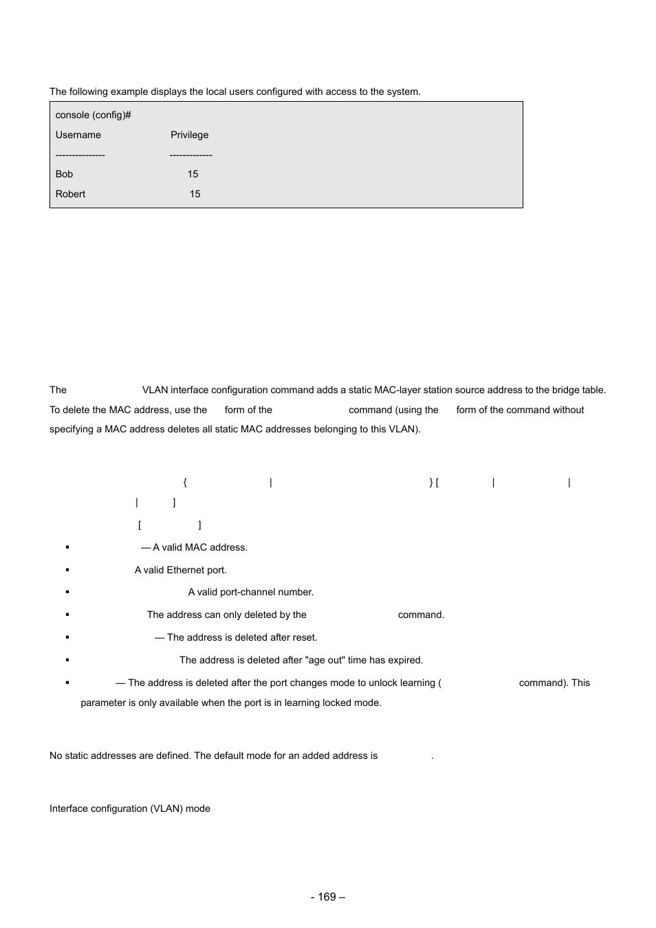 4 address table commands, 1 bridge address, Example | Syntax, Default configuration, Command mode | Planet Technology WGSD-8000 User Manual | Page 169 / 382