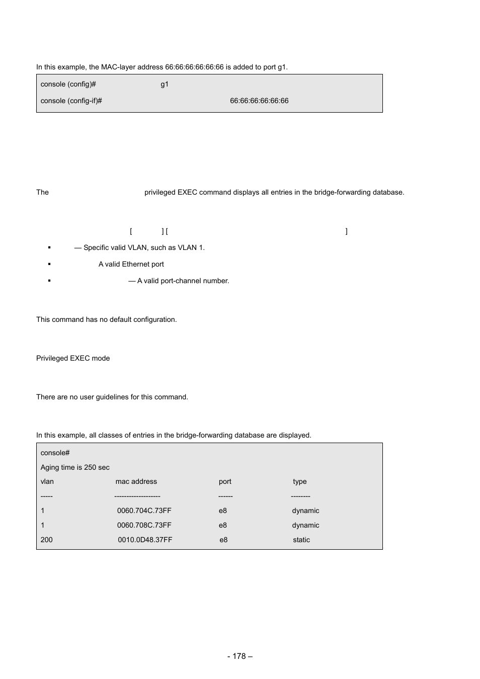 13 show bridge address-table | Planet Technology WGSD-8000 User Manual | Page 178 / 382