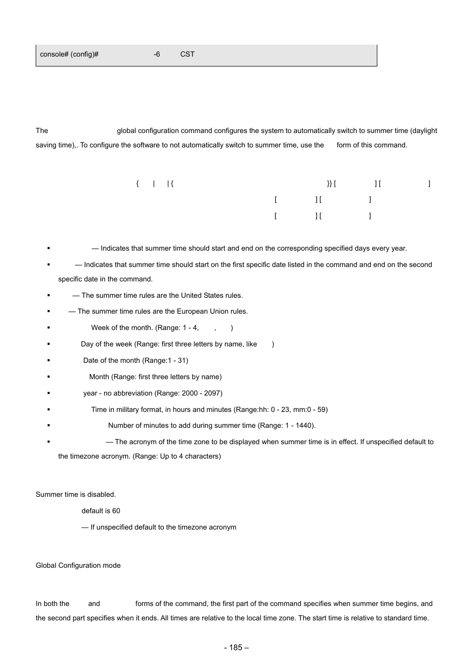 4 clock summer-time, Syntax, Default configuration | Command mode, User guidelines | Planet Technology WGSD-8000 User Manual | Page 185 / 382