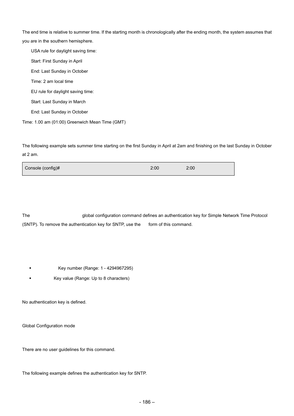 5 sntp authentication-key, Examples, Syntax | Default configuration, Command mode, User guidelines | Planet Technology WGSD-8000 User Manual | Page 186 / 382