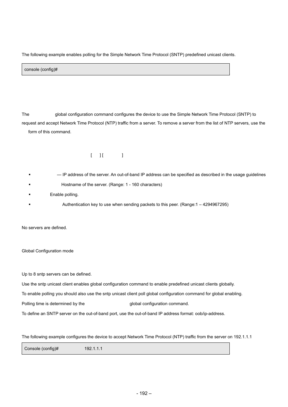 14 sntp server, Examples, Syntax | Default configuration, Command mode, User guidelines | Planet Technology WGSD-8000 User Manual | Page 192 / 382