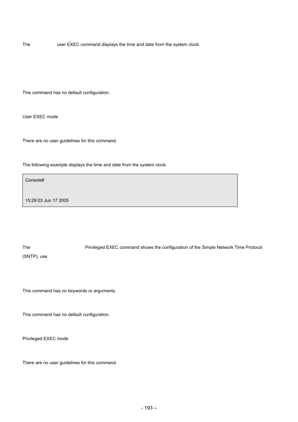 15 show clock, 16 show sntp configuration | Planet Technology WGSD-8000 User Manual | Page 193 / 382