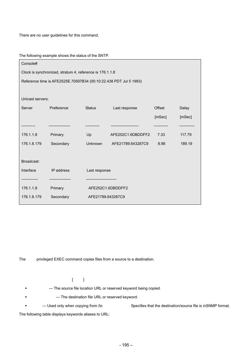 6 configuration and image files, 1 copy, User guidelines | Examples, Syntax | Planet Technology WGSD-8000 User Manual | Page 195 / 382