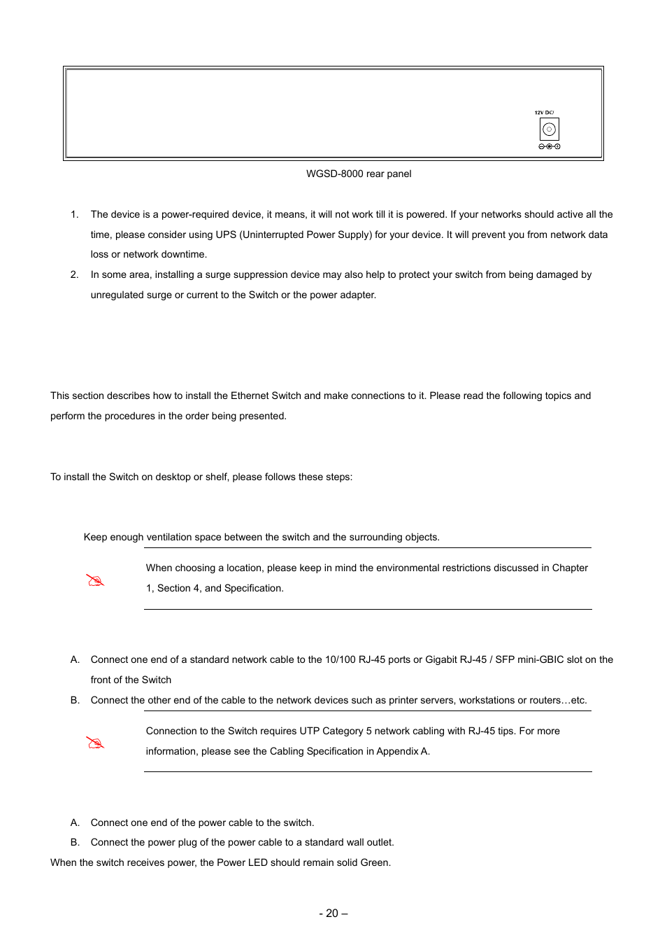 2 install the switch, 1 desktop installation | Planet Technology WGSD-8000 User Manual | Page 20 / 382