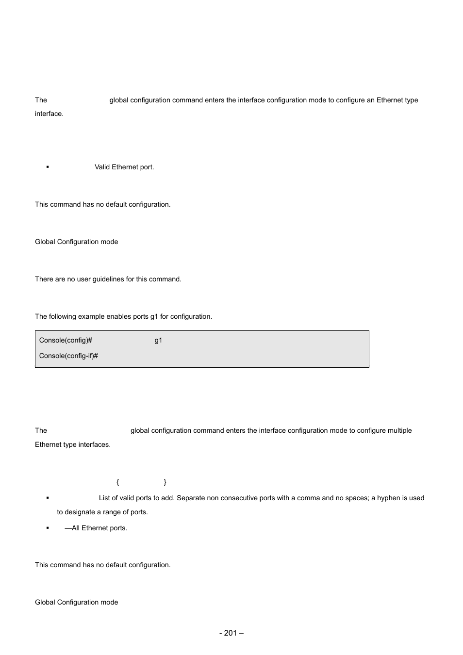 7 ethernet configuration commands, 1 interface ethernet, 2 interface range ethernet | Planet Technology WGSD-8000 User Manual | Page 201 / 382