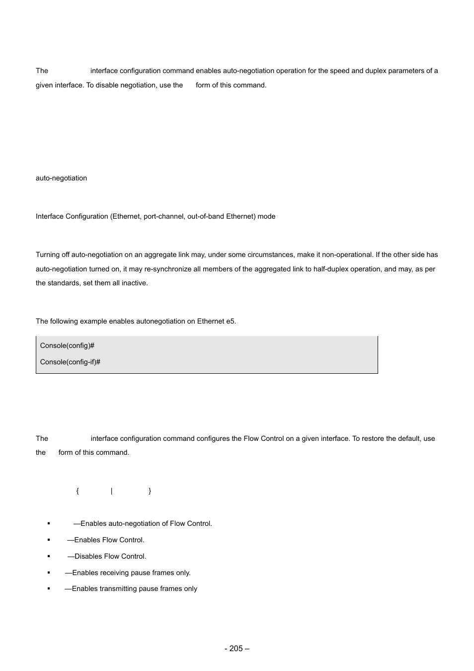 7 negotiation, 8 flowcontrol, Syntax | Default configuration, Command mode, User guidelines, Example | Planet Technology WGSD-8000 User Manual | Page 205 / 382