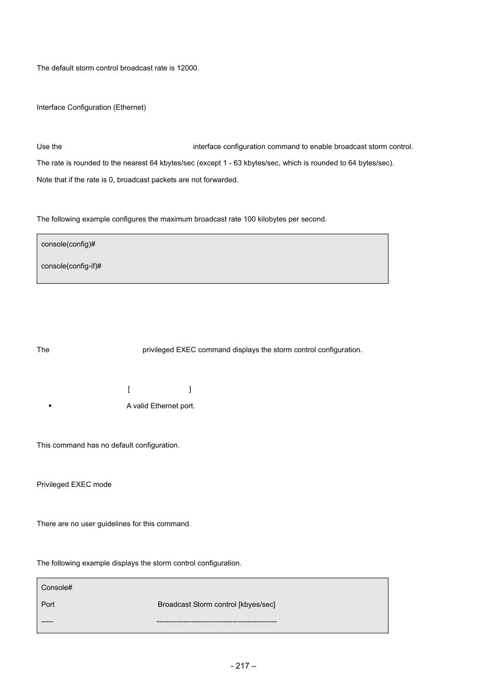 22 show ports storm-control, 8 gvrp commands | Planet Technology WGSD-8000 User Manual | Page 217 / 382