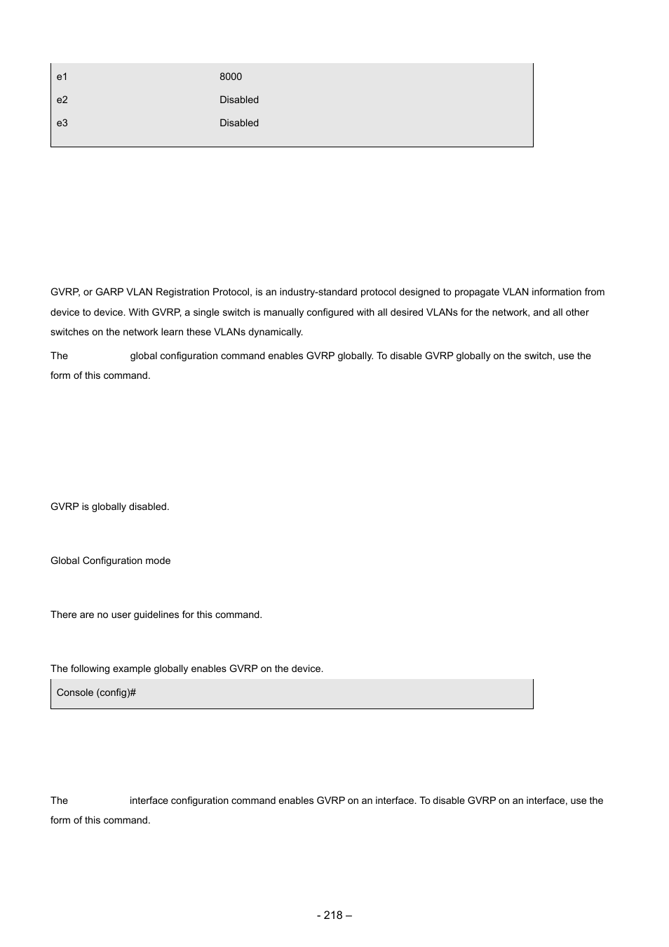 1 gvrp enable (global), 2 gvrp enable (interface), 8 gvrp commands | Planet Technology WGSD-8000 User Manual | Page 218 / 382