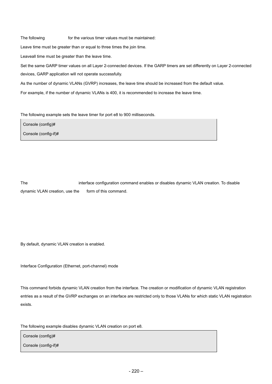 4 gvrp vlan-creation-forbid, User guidelines, Example | Syntax, Default configuration, Command mode | Planet Technology WGSD-8000 User Manual | Page 220 / 382
