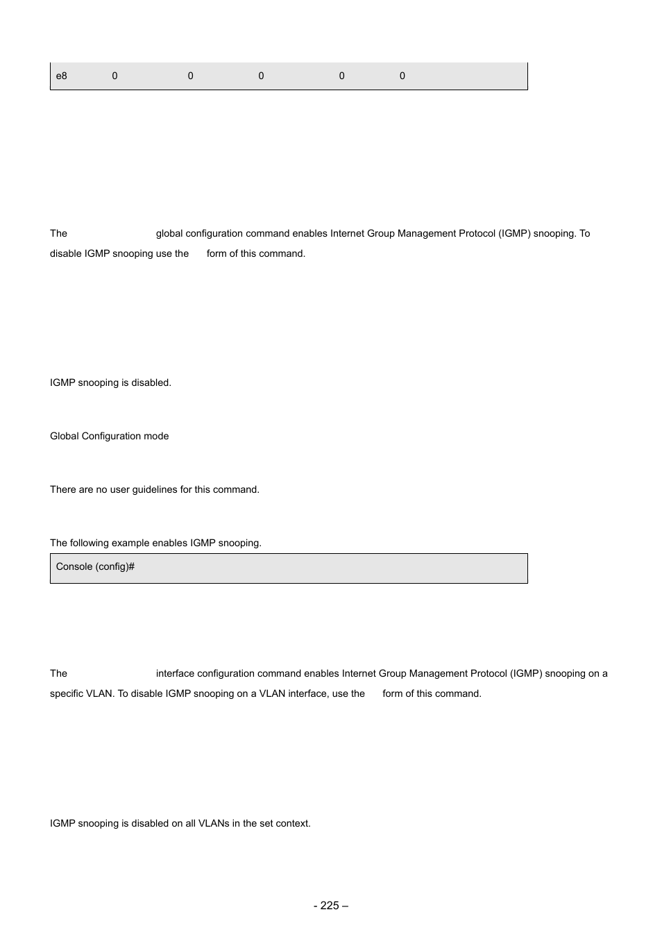 1 ip igmp snooping (global), 2 ip igmp snooping (interface), 9 igmp snooping commands | Planet Technology WGSD-8000 User Manual | Page 225 / 382
