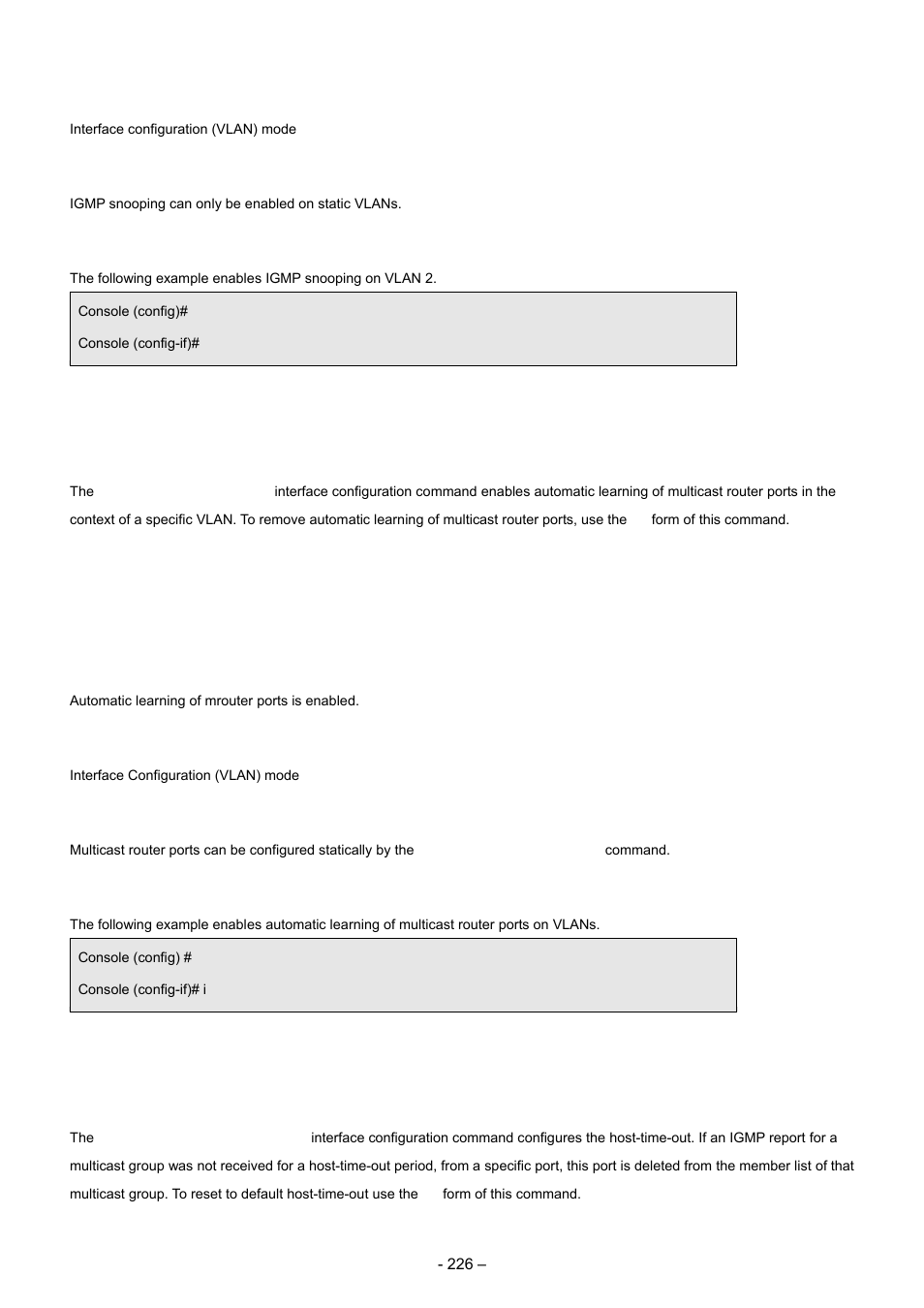 3 ip igmp snooping mrouter, 4 ip igmp snooping host-time-out | Planet Technology WGSD-8000 User Manual | Page 226 / 382