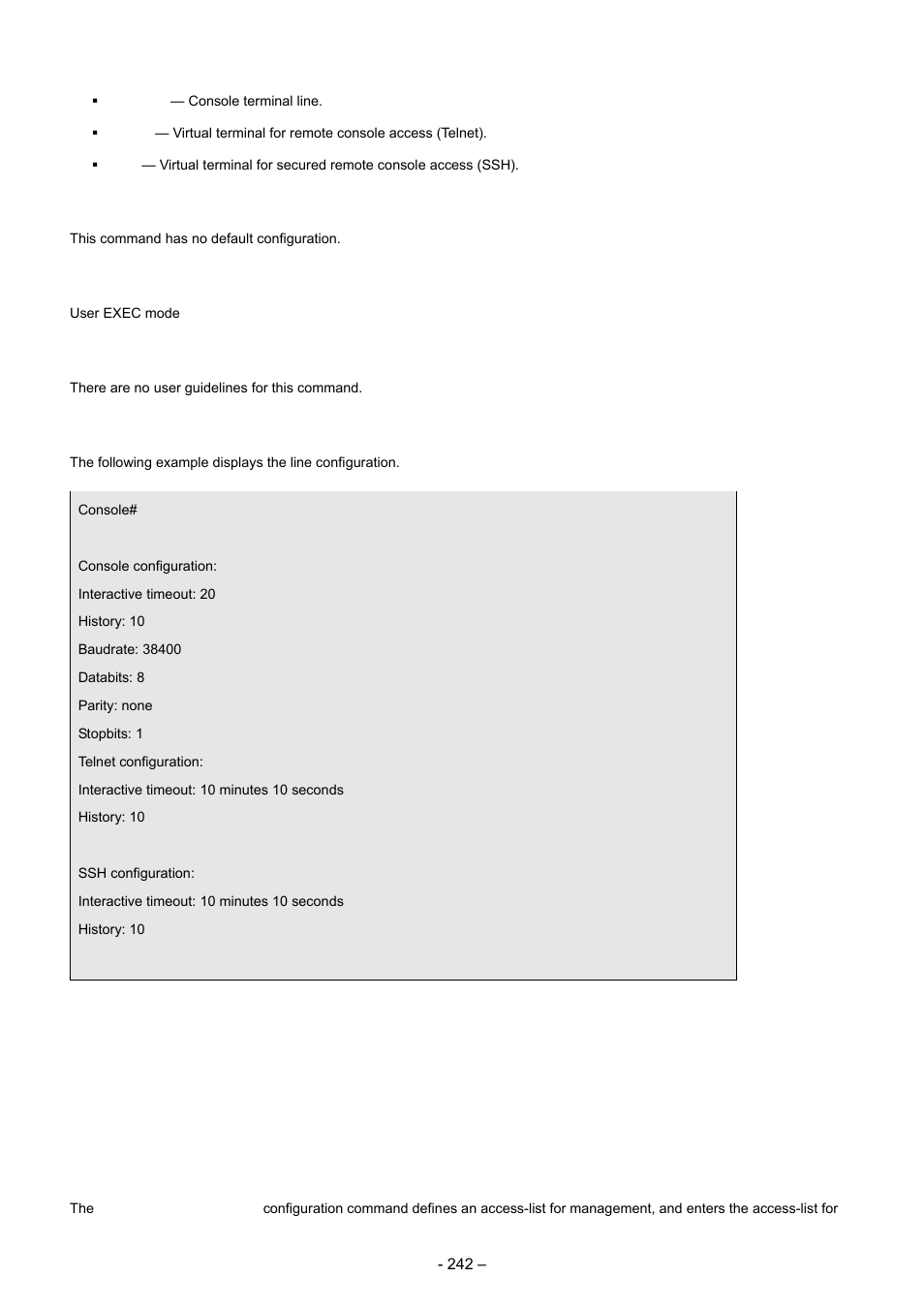 13 management acl commands, 1 management access-list, Default configuration | Command mode, User guidelines, Examples | Planet Technology WGSD-8000 User Manual | Page 242 / 382