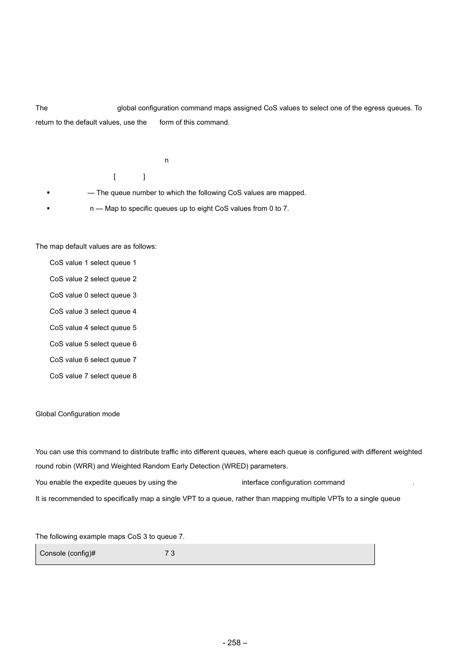 3 wrr-queue cos-map, Syntax, Default configuration | Command mode, User guidelines, Example | Planet Technology WGSD-8000 User Manual | Page 258 / 382