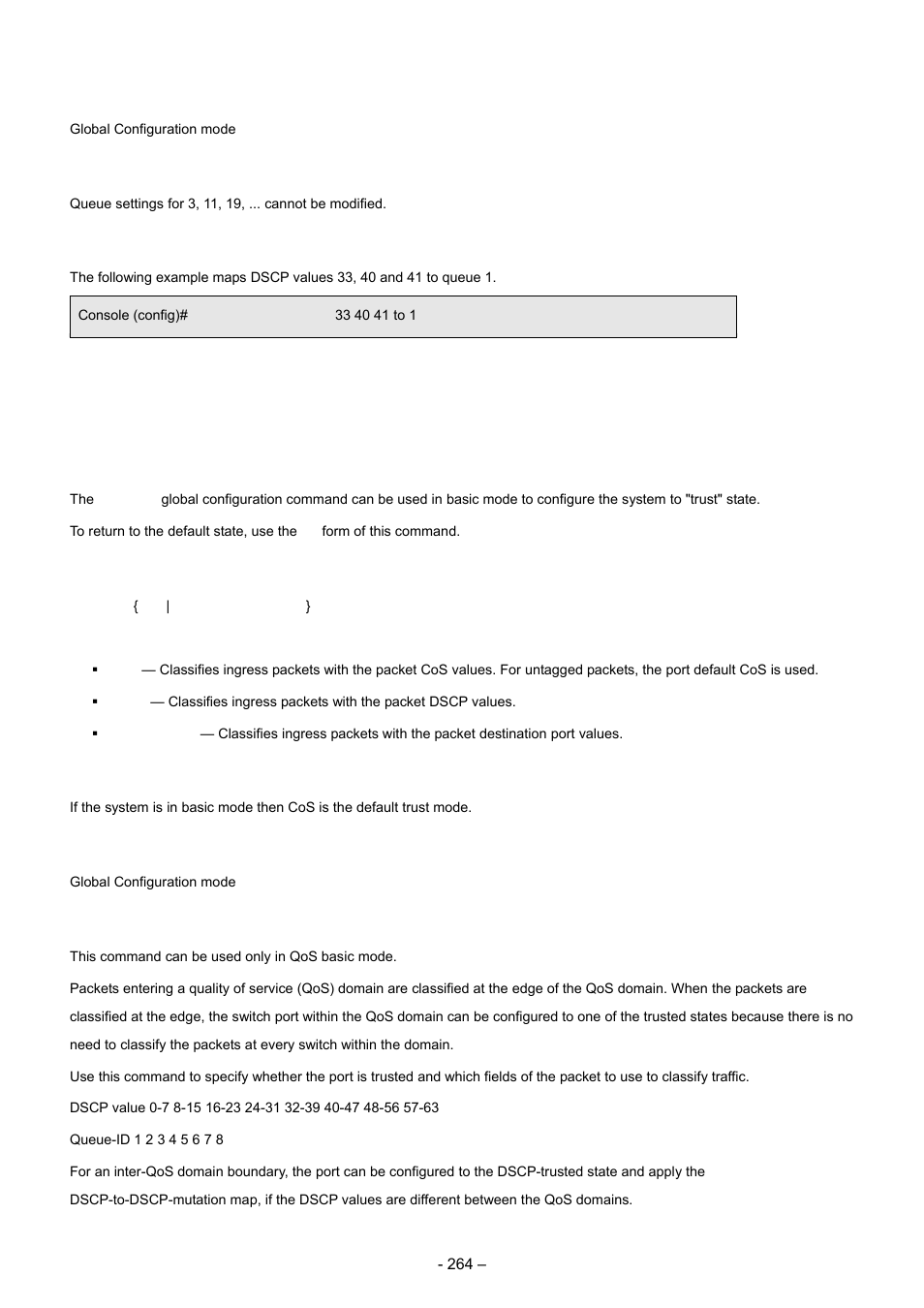 8 qos trust (global), Command mode, User guidelines | Example, Syntax, Default configuration | Planet Technology WGSD-8000 User Manual | Page 264 / 382