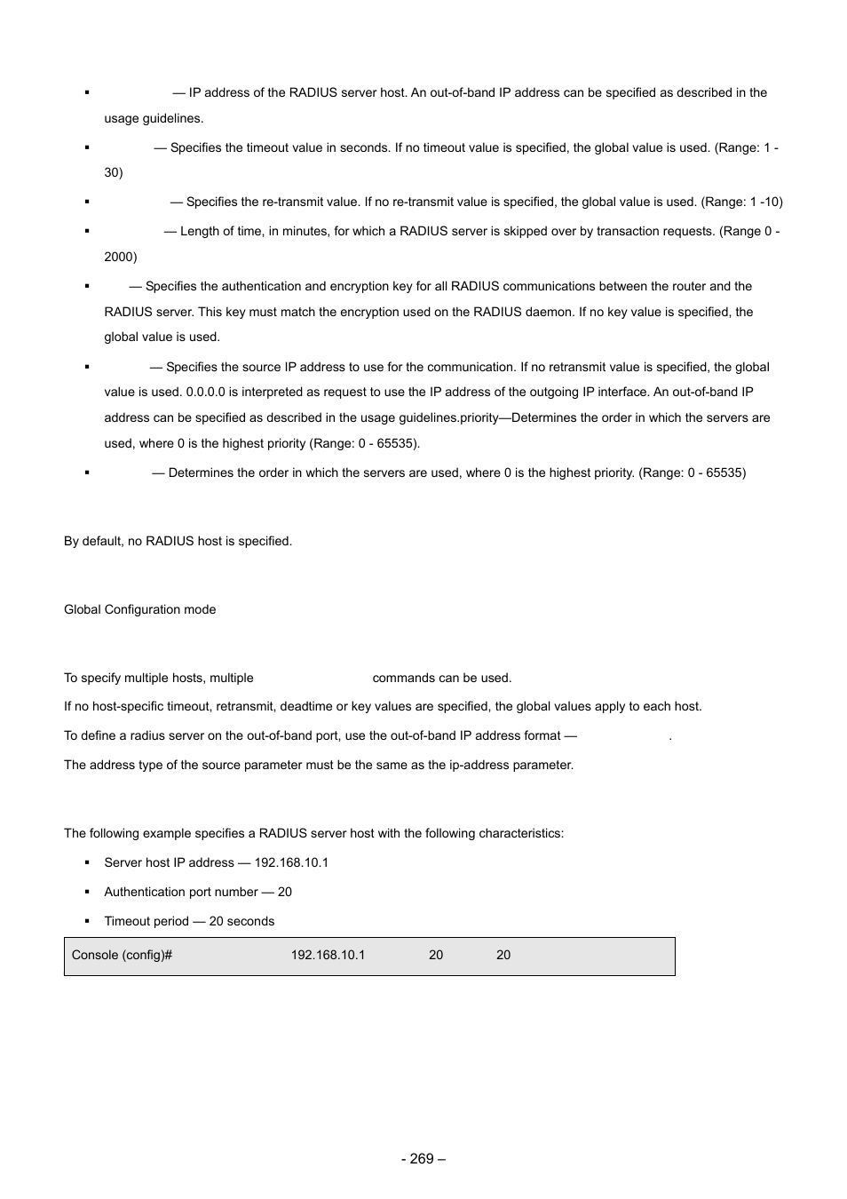 Default configuration, Command mode, User guidelines | Example | Planet Technology WGSD-8000 User Manual | Page 269 / 382