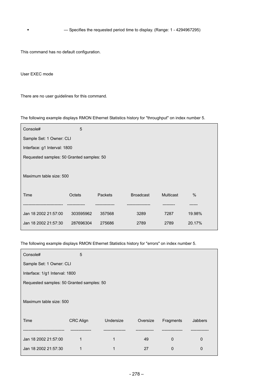 Default configuration, Command mode, User guidelines | Examples | Planet Technology WGSD-8000 User Manual | Page 278 / 382