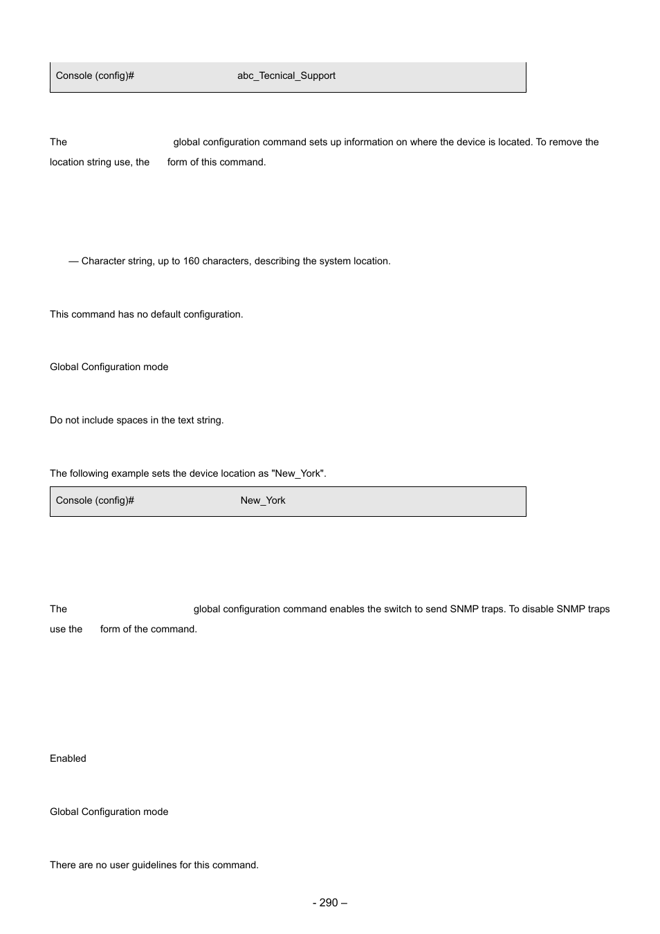 3 snmp-server location, 4 snmp-server enable traps | Planet Technology WGSD-8000 User Manual | Page 290 / 382