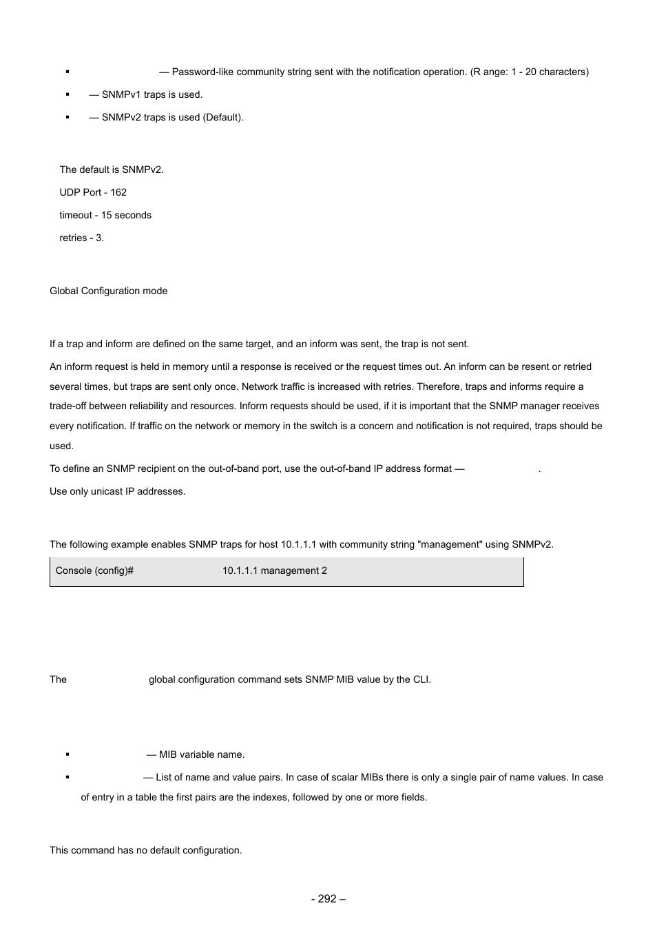 7 snmp-server set, Default configuration, Command mode | User guidelines, Example, Syntax | Planet Technology WGSD-8000 User Manual | Page 292 / 382
