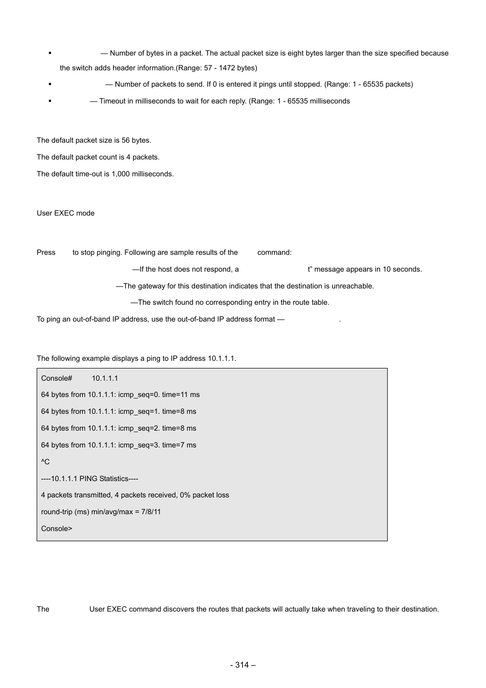 2 traceroute, Default configuration, Command mode | User guidelines, Examples | Planet Technology WGSD-8000 User Manual | Page 314 / 382
