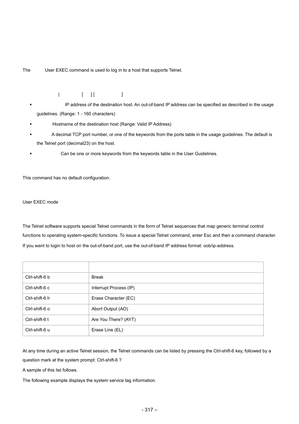 3 telnet, Syntax, Default configuration | Command mode, User guidelines | Planet Technology WGSD-8000 User Manual | Page 317 / 382