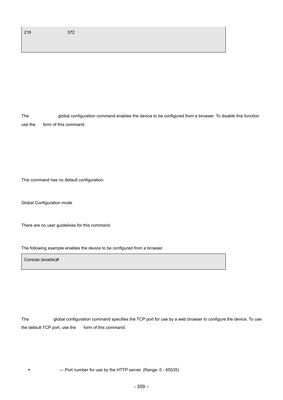 28 web server commands, 1 ip http server, 2 ip http port | Syntax, Default configuration, Command mode, User guidelines, Example | Planet Technology WGSD-8000 User Manual | Page 359 / 382