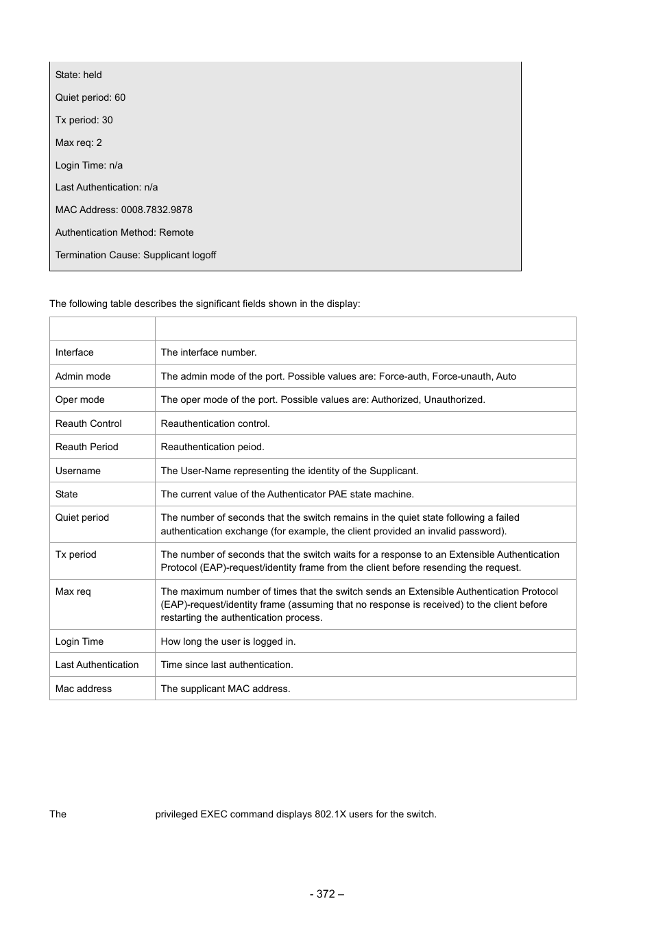 13 show dot1x users | Planet Technology WGSD-8000 User Manual | Page 372 / 382