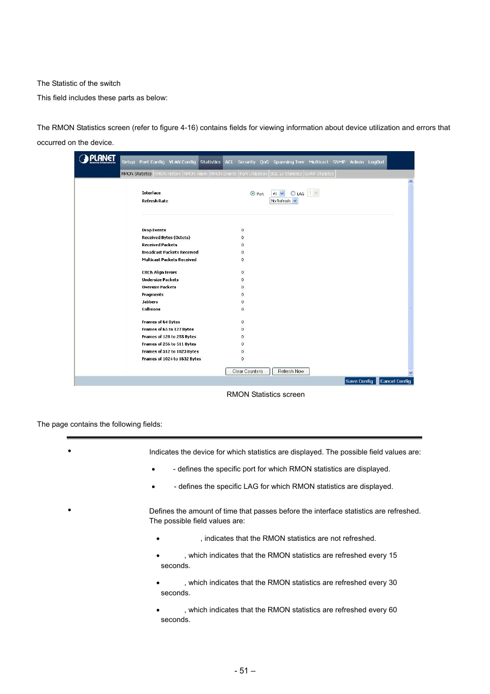 5 statistics, 1 rmon statistic | Planet Technology WGSD-8000 User Manual | Page 51 / 382