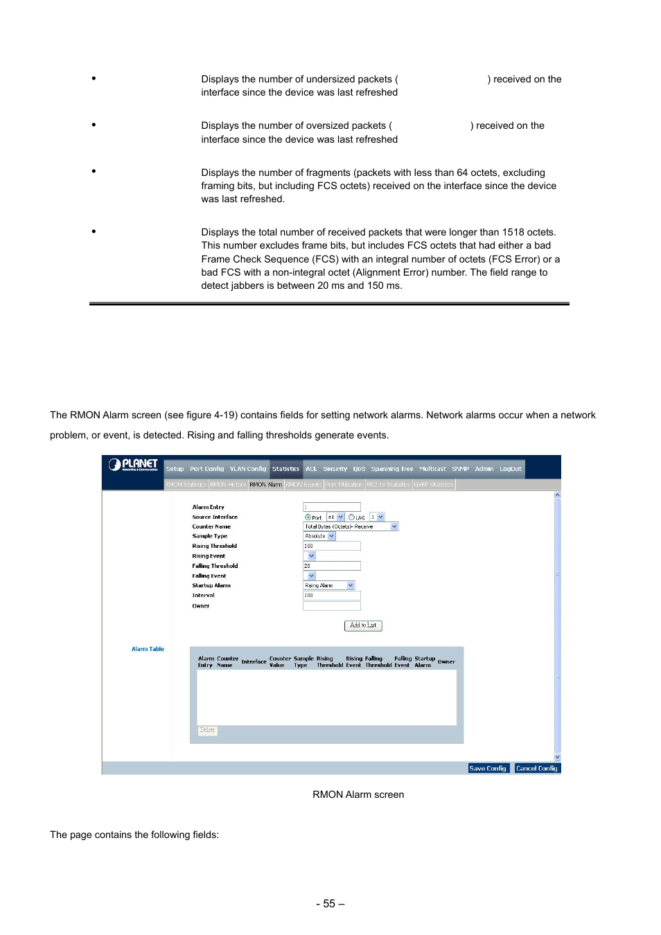 3 rmon alarm | Planet Technology WGSD-8000 User Manual | Page 55 / 382