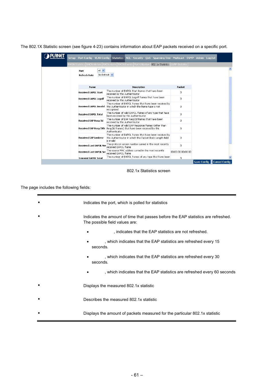 6 802.1x statistic | Planet Technology WGSD-8000 User Manual | Page 61 / 382