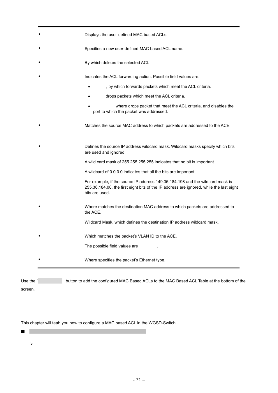 4 mac based acl configure sample | Planet Technology WGSD-8000 User Manual | Page 71 / 382