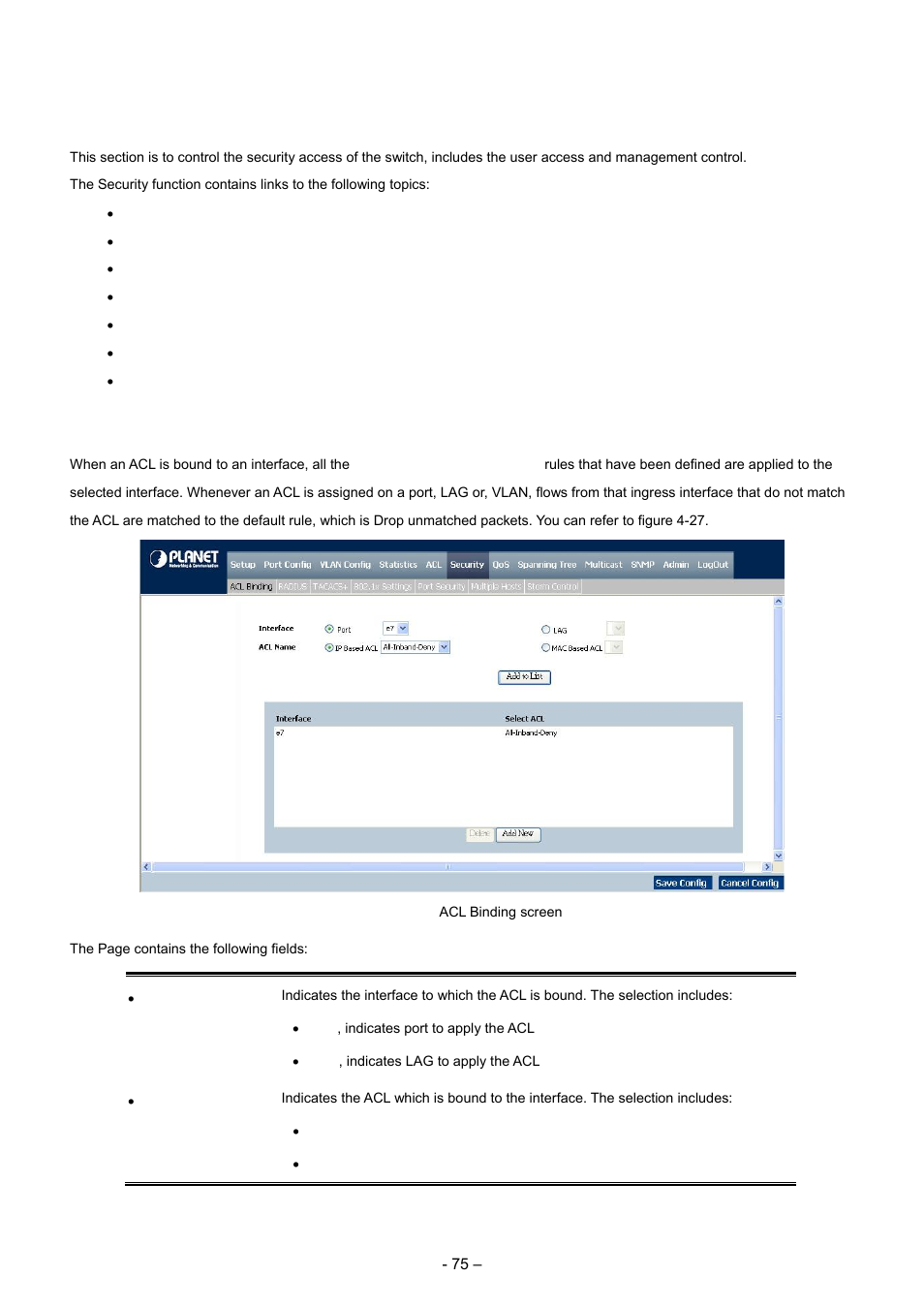 7 security, 1 acl binding | Planet Technology WGSD-8000 User Manual | Page 75 / 382
