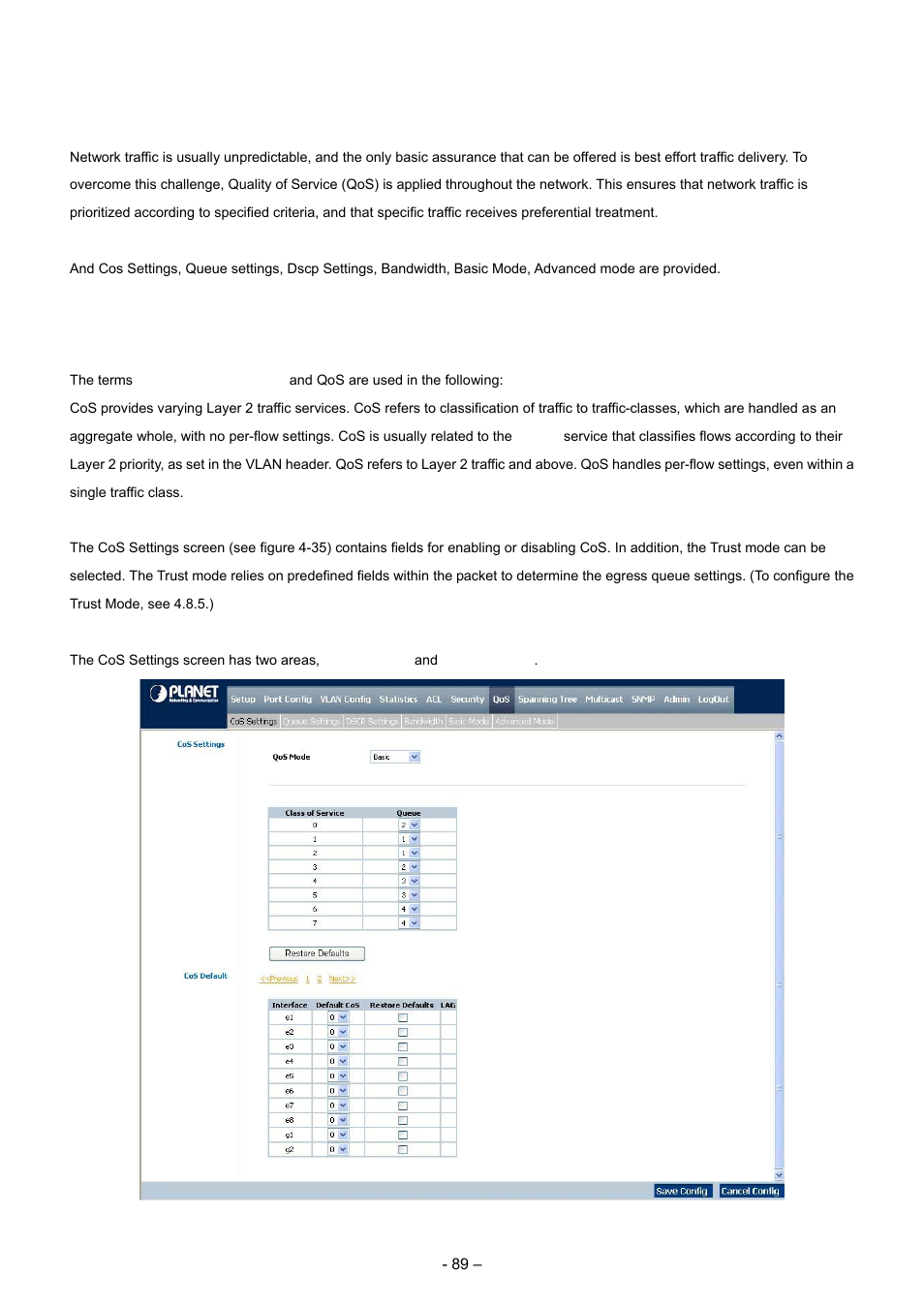 8 qos, 1 cos settings | Planet Technology WGSD-8000 User Manual | Page 89 / 382