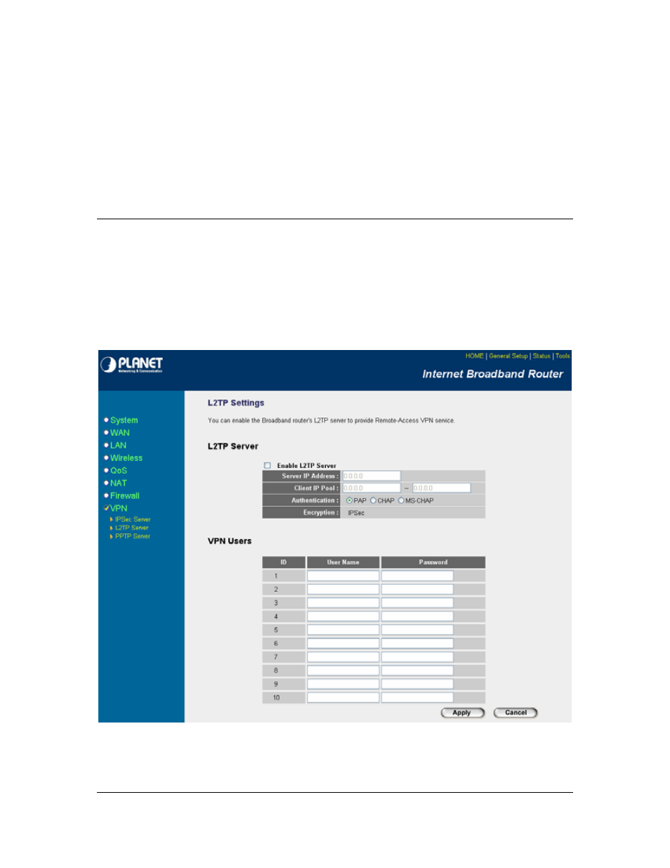 2 l2tp server | Planet Technology VRT-401G User Manual | Page 71 / 86