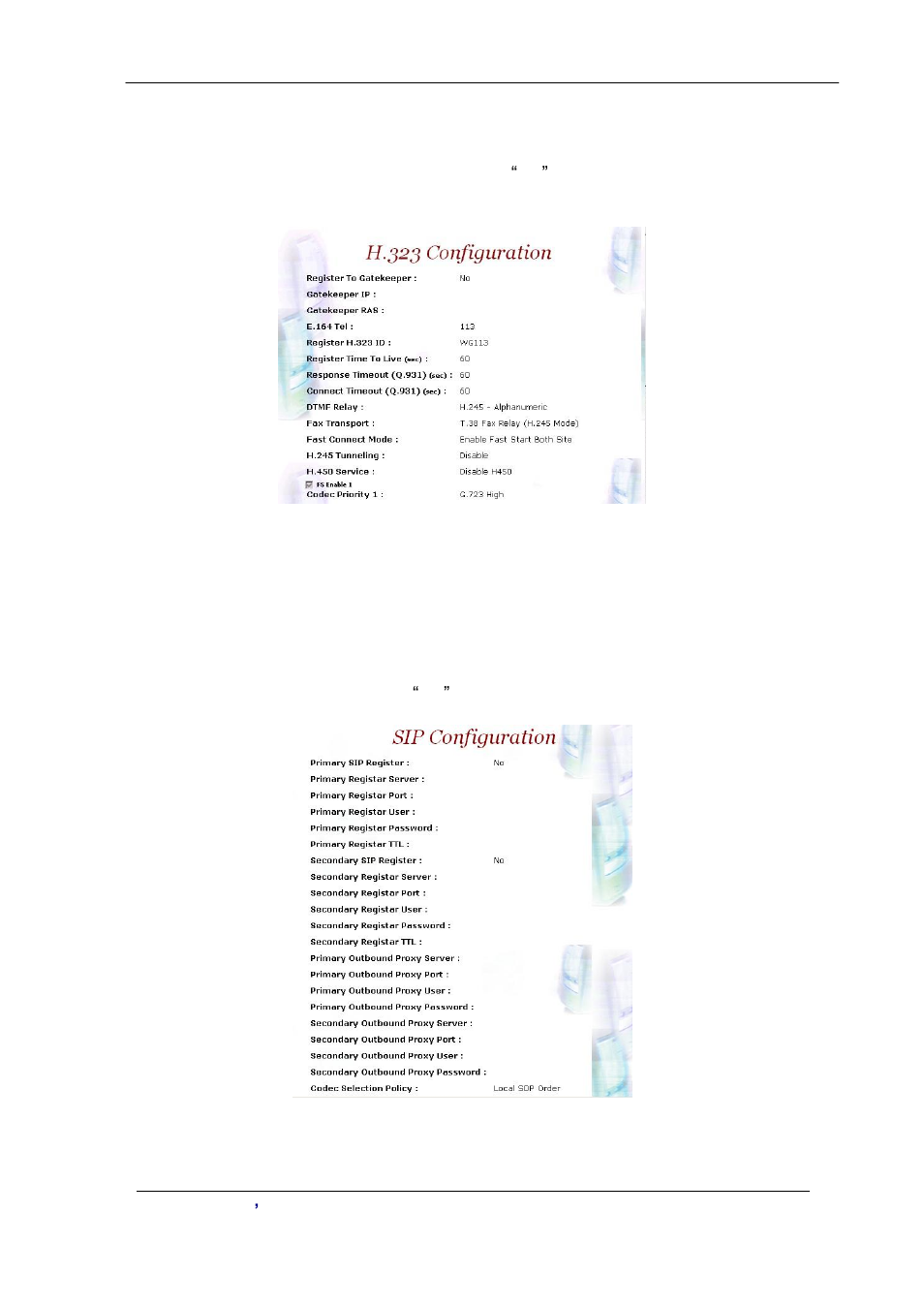 H.323 configuration, Sip configuration | Planet Technology VIP-2100 User Manual | Page 49 / 140