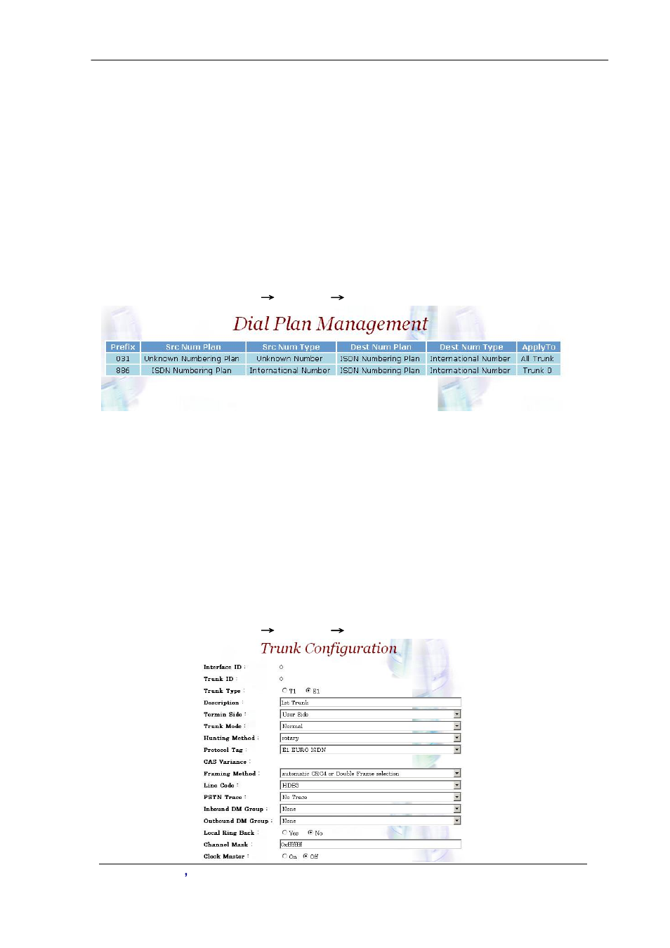 Dial plan configuration, T1/e1 trunk configuration | Planet Technology VIP-2100 User Manual | Page 60 / 140