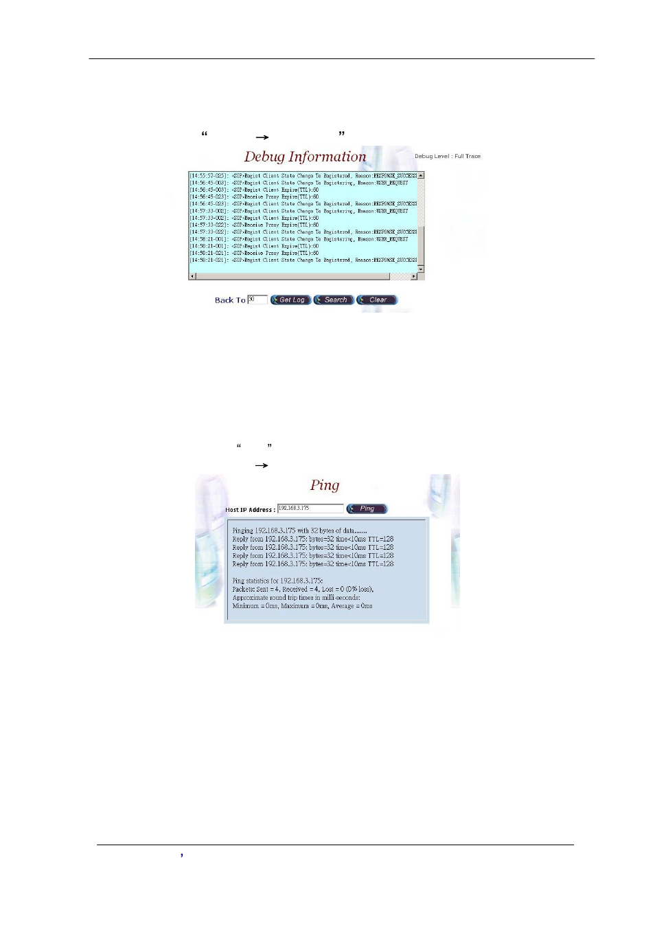 Debug info, Ping | Planet Technology VIP-2100 User Manual | Page 95 / 140