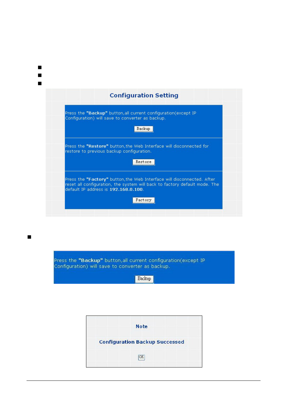 2 configuration setting, Backup | Planet Technology POE-2400 User Manual | Page 25 / 41